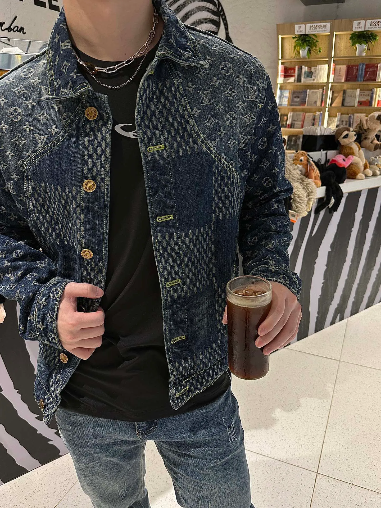 Louis Vuitton/Louis Vuitton Classic checkerboard washed denim jacket jacket